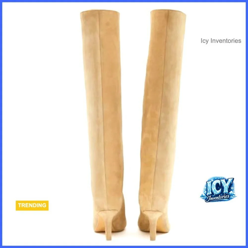 Suede Knee High Boots Wide Calf Square Toe Slouchy Fashion Booties